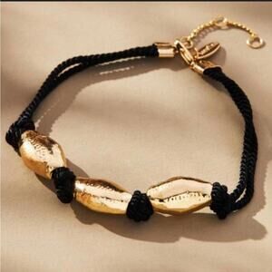 Anthropologie Gold-Toned Black Cord Classic Casual Simple Bracelet NWT